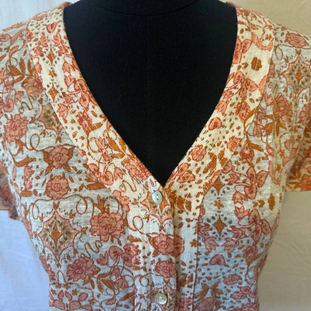 Rachel Zoe 100% Linen Boho Floral Button Front Blouse – XL